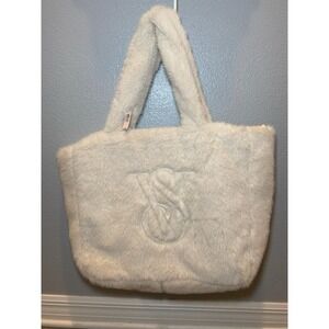 Victoria's Secret Ivory Faux Fur Large Zip Top Tote Bag New With Tags